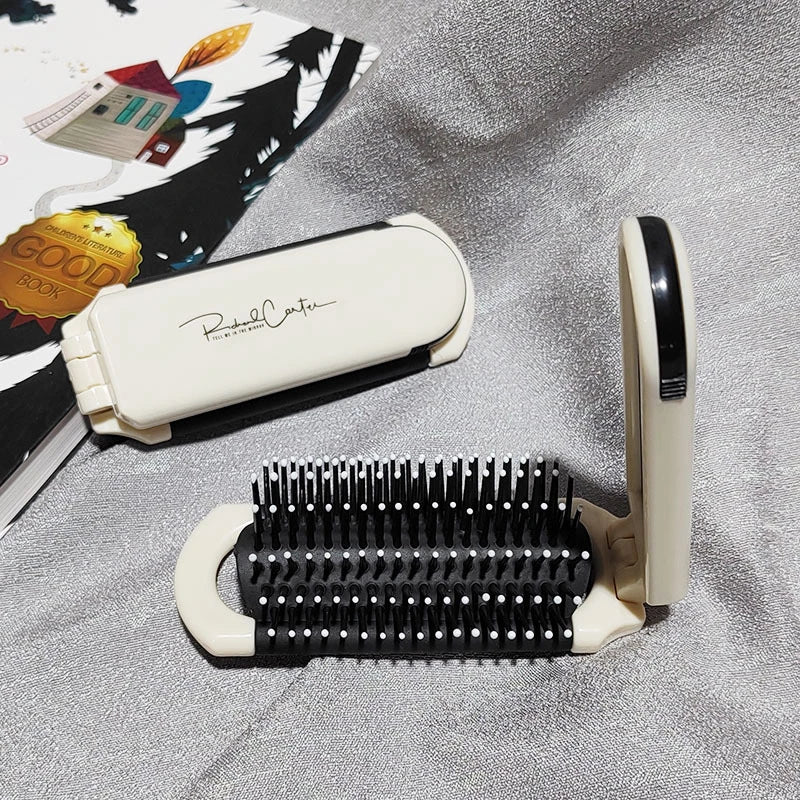 Mini Portable Hair Brush Folding Comb Head With Mirror