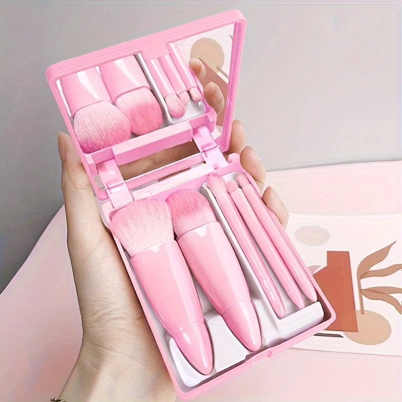 5Pcs Makeup Brush Set With Mirror -  Foldable Kit