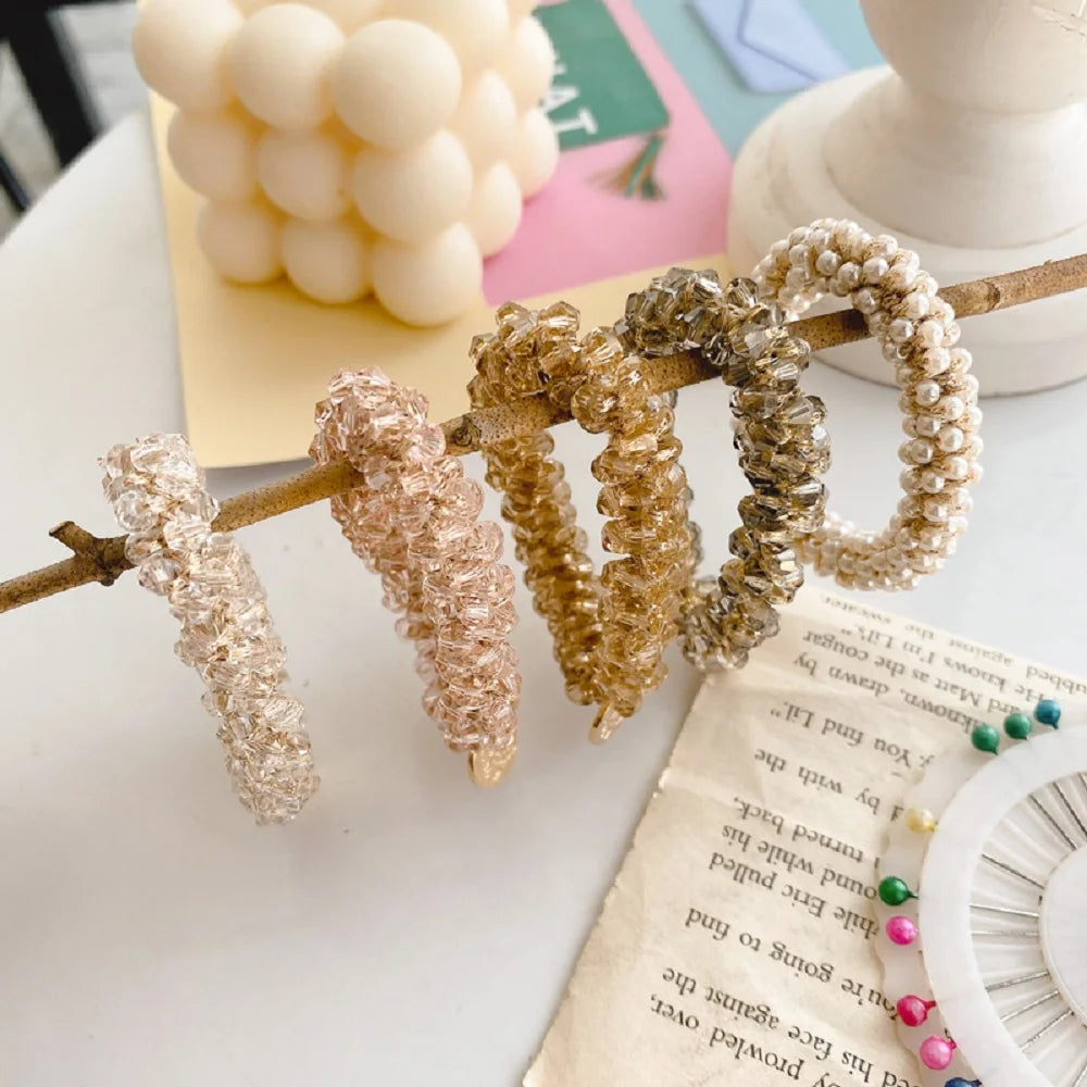Hair Accessories Ponytail Holder Cute Beads Rhinestone Headband Crystal Girls Hair Rings Headwear Pearl Hair Rope