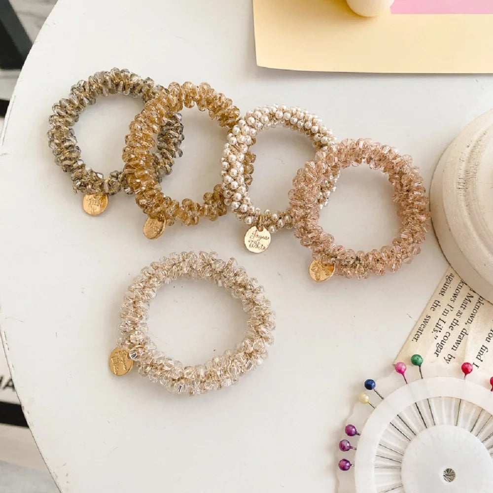 Hair Accessories Ponytail Holder Cute Beads Rhinestone Headband Crystal Girls Hair Rings Headwear Pearl Hair Rope