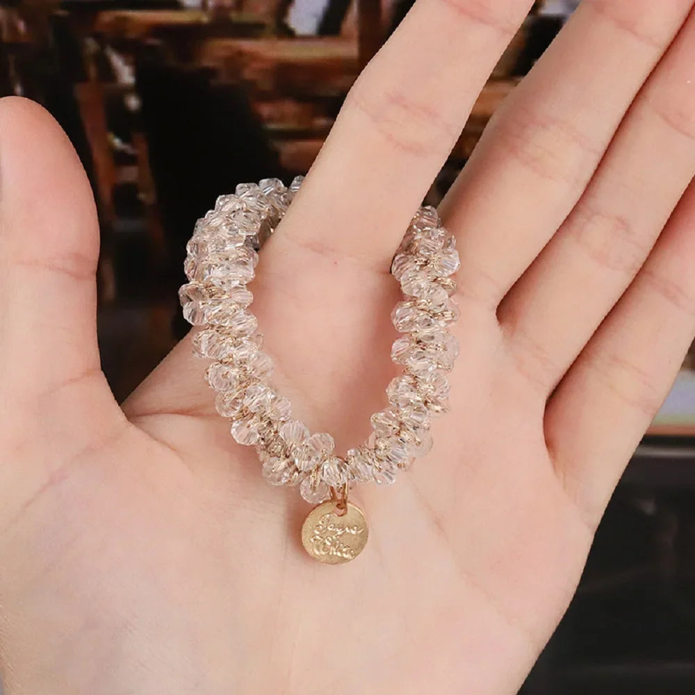 Hair Accessories Ponytail Holder Cute Beads Rhinestone Headband Crystal Girls Hair Rings Headwear Pearl Hair Rope