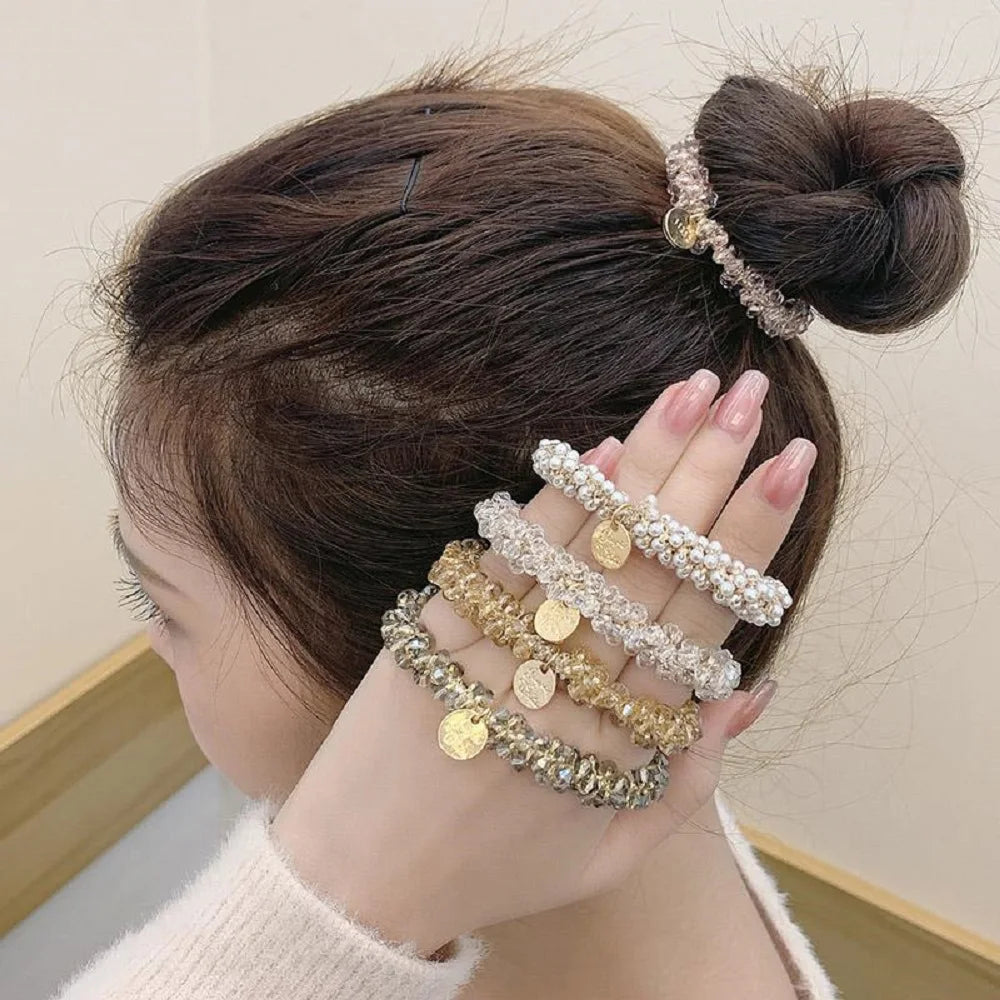 Hair Accessories Ponytail Holder Cute Beads Rhinestone Headband Crystal Girls Hair Rings Headwear Pearl Hair Rope