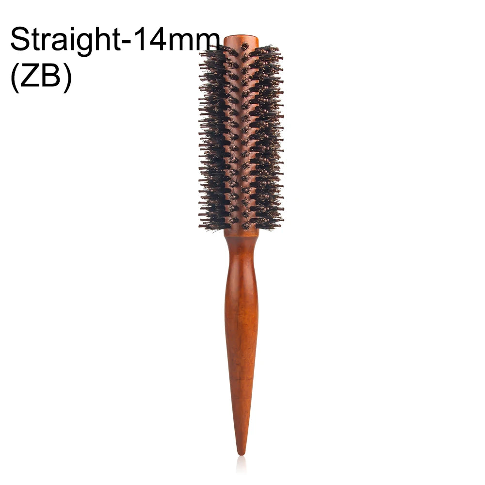 Wood Handle Round Rolling Brush Straight  Hair Comb