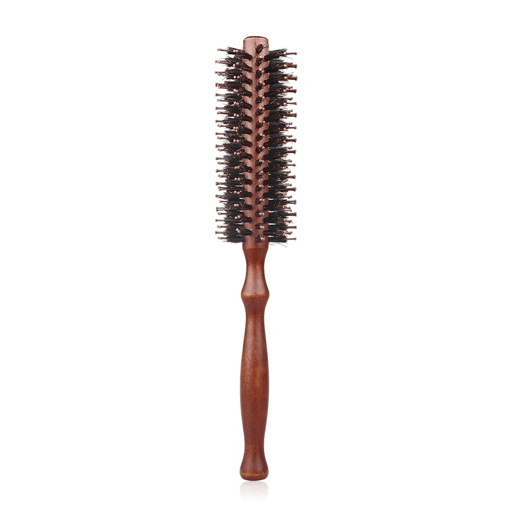 Wood Handle Round Rolling Brush Straight  Hair Comb