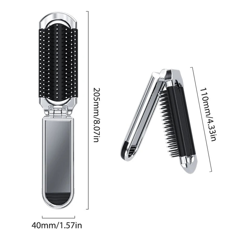 Mini Portable Hair Brush Folding Comb Head With Mirror