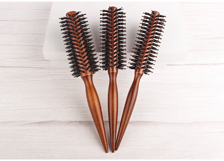 Wood Handle Round Rolling Brush Straight  Hair Comb