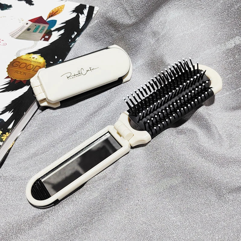 Mini Portable Hair Brush Folding Comb Head With Mirror