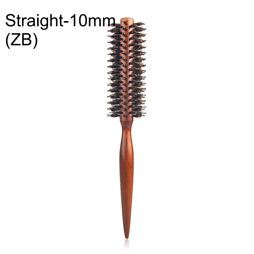 Wood Handle Round Rolling Brush Straight  Hair Comb