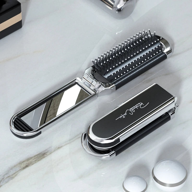 Mini Portable Hair Brush Folding Comb Head With Mirror
