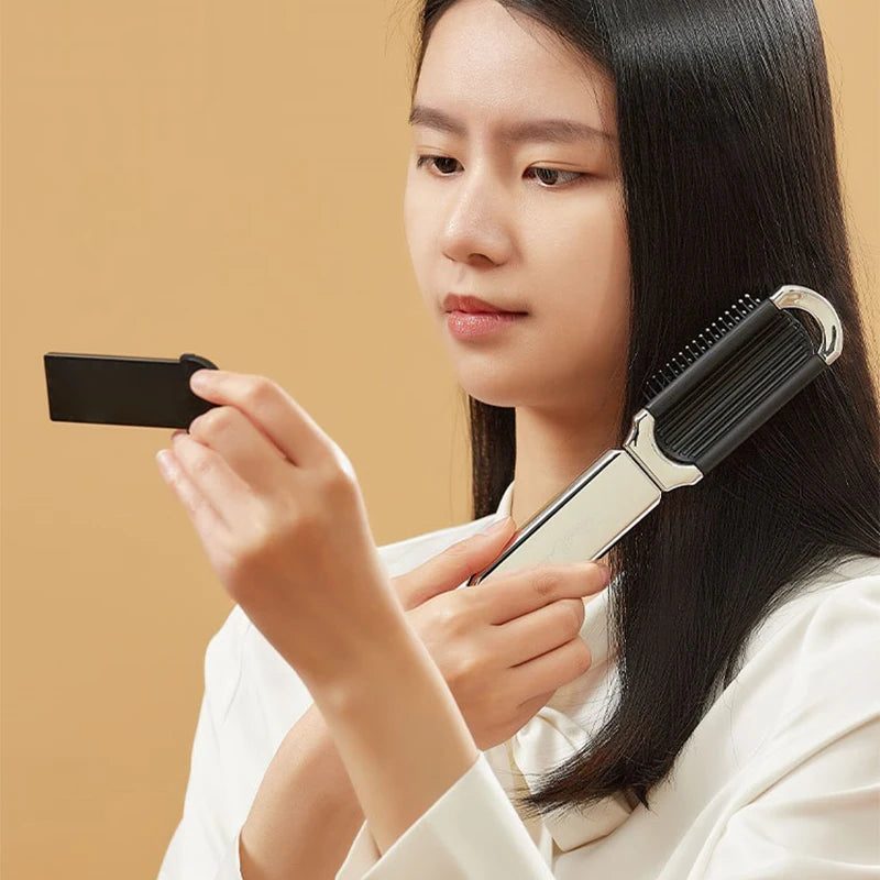 Mini Portable Hair Brush Folding Comb Head With Mirror