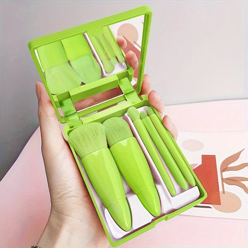 5Pcs Makeup Brush Set With Mirror -  Foldable Kit