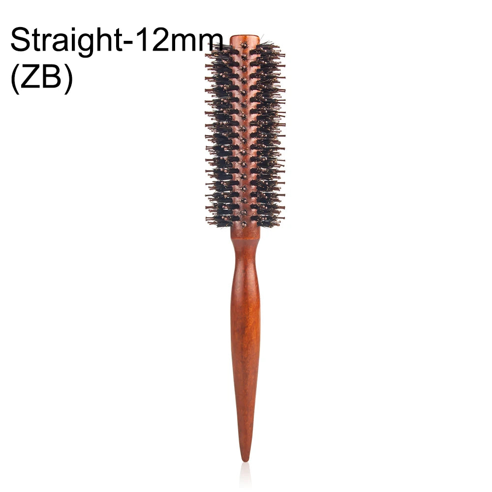 Wood Handle Round Rolling Brush Straight  Hair Comb