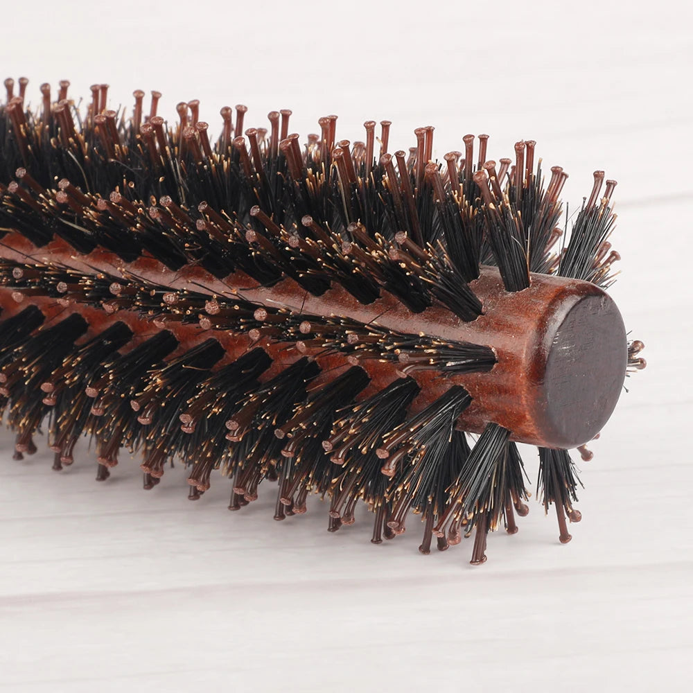 Wood Handle Round Rolling Brush Straight  Hair Comb