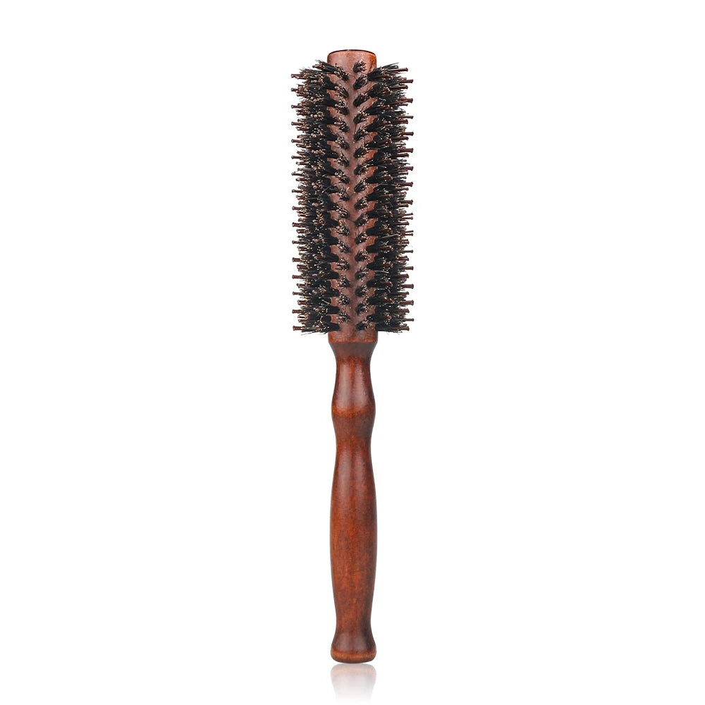 Wood Handle Round Rolling Brush Straight  Hair Comb